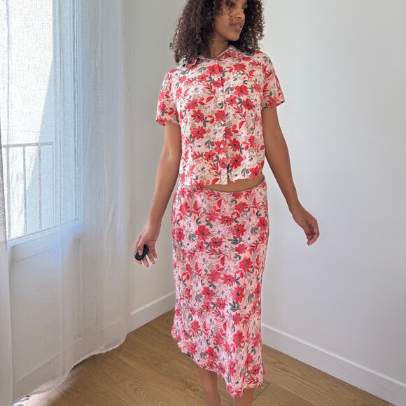 Vintage 100% Silk Floral Co-Ord Set by Marella (S) - Picture 1 of 12